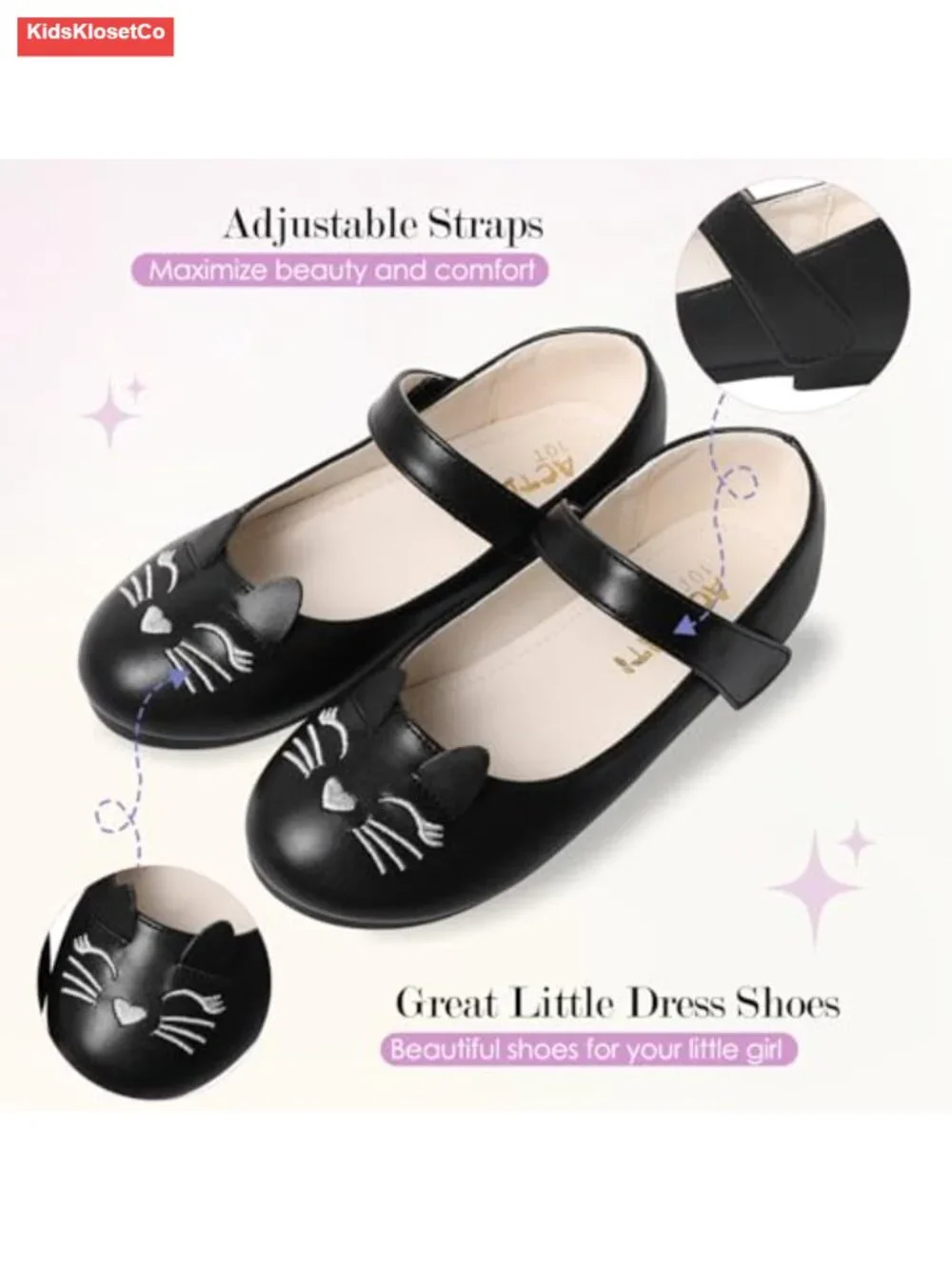 Girls Cat Print Glitter Ballet Flats Mary Jane Dress Shoes